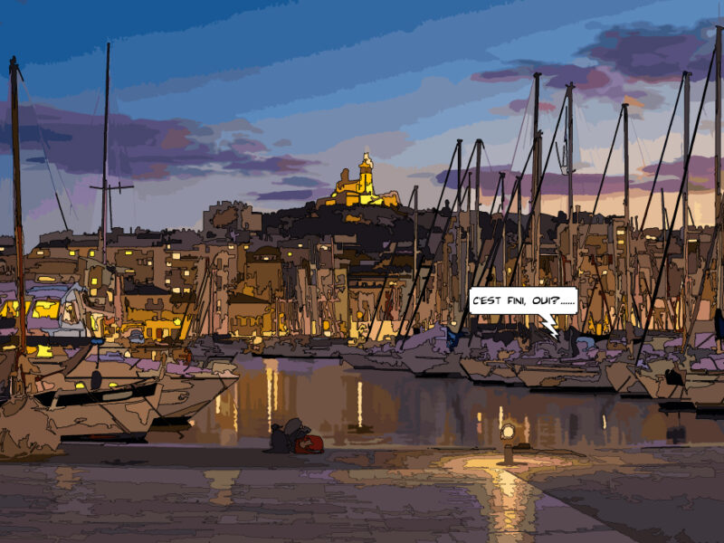 vieux-Port de Marseille coucher de soleil — art Ligne Claire Marseille — Philippe Matine