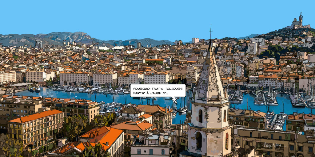Vieux-Port de Marseille de jour — art Ligne Claire Marseille — Philippe Matine