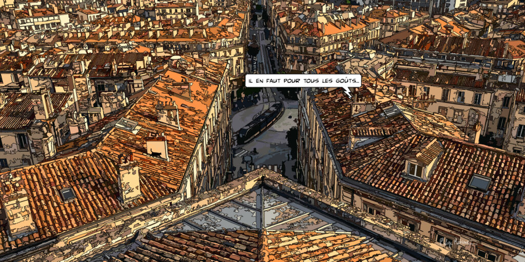Toits de Marseille vue panoramique — art Ligne Claire Marseille — Philippe Matine