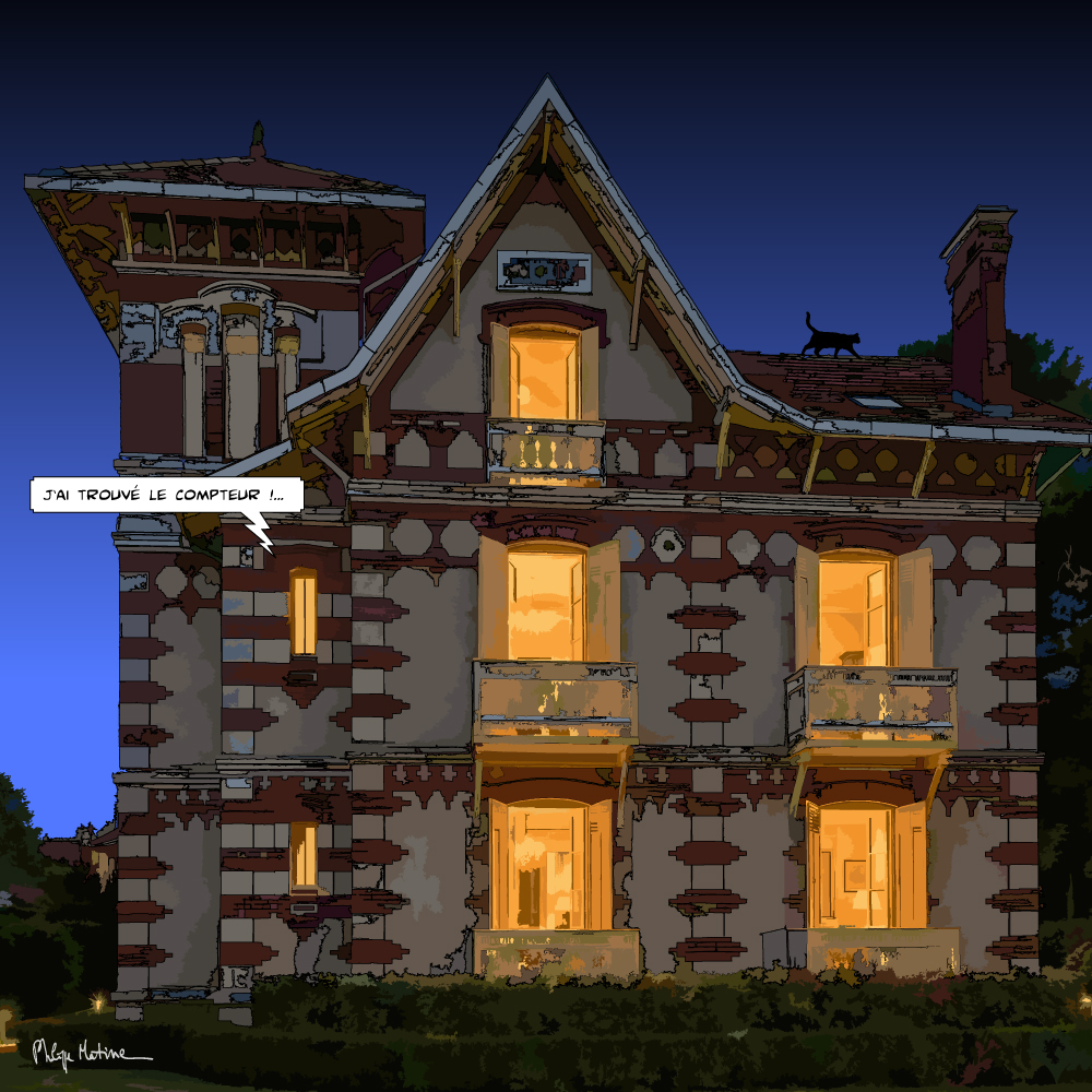 Arcachon villa Chopin nuit "le compteur" — Philippe Matine — art Ligne Claire