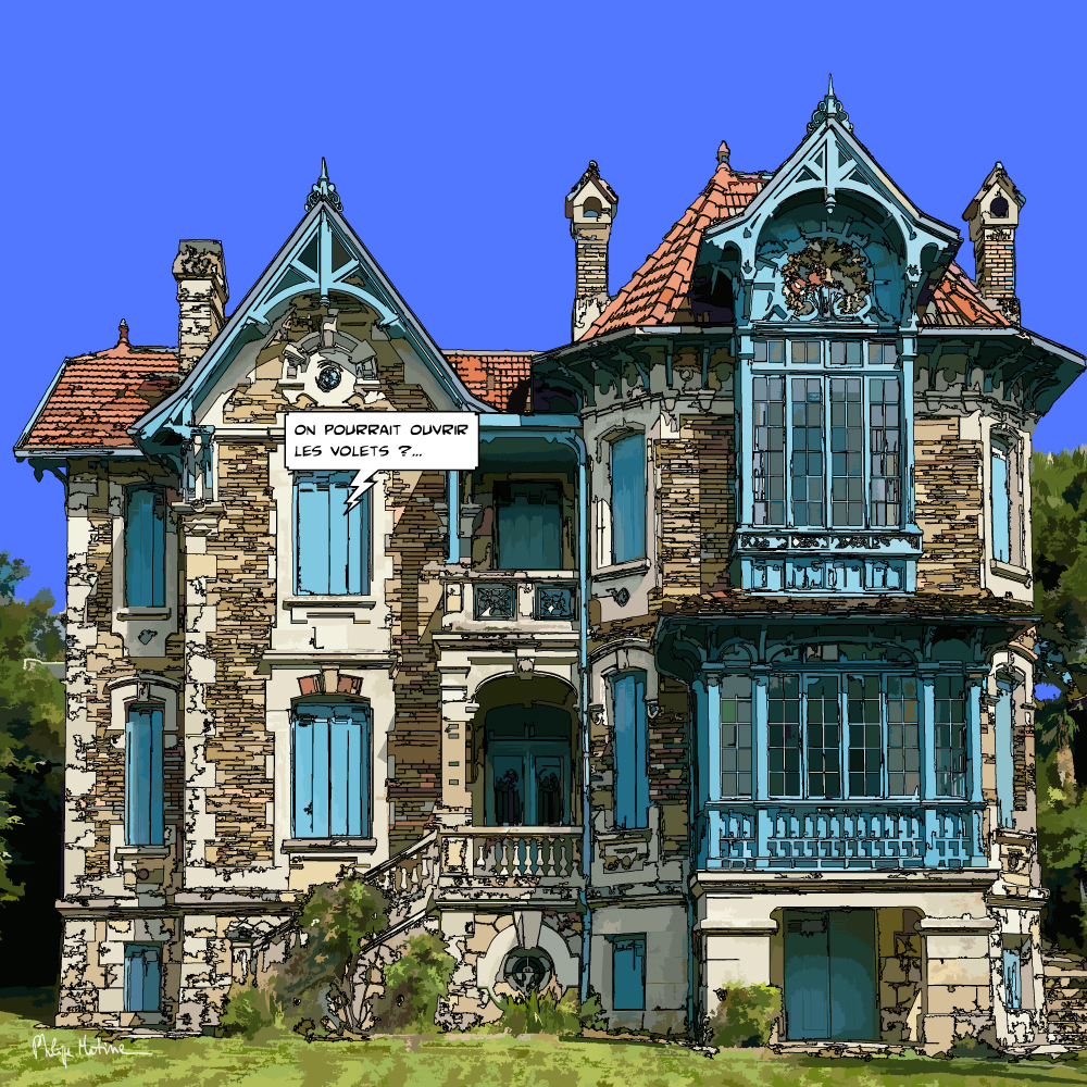 Arcachon villa bow window "les volets" — Philippe Matine — art Ligne Claire
