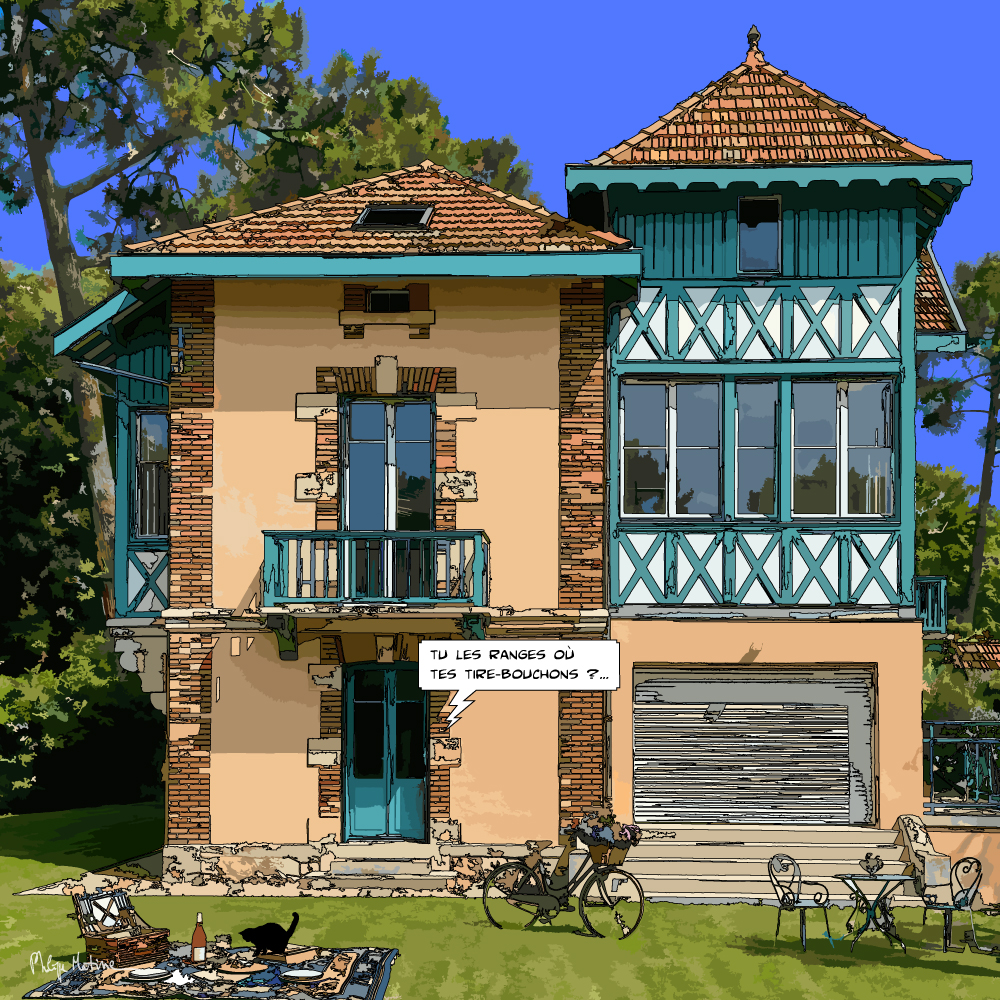 Arcachon villa les troènes "tire-bouchon" — Philippe Matine — art Ligne Claire