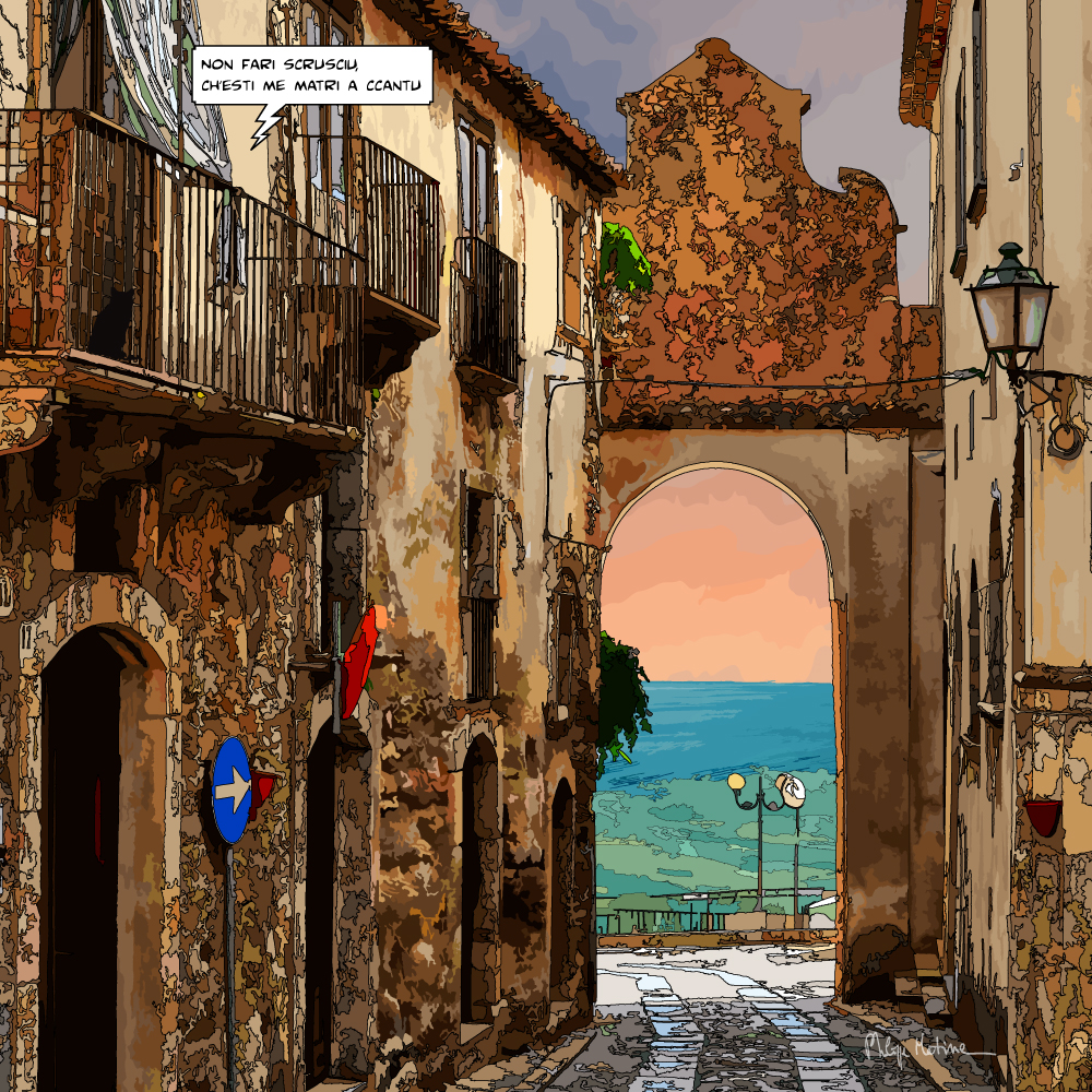 A monumental door to the medieval village in Calabria / Italy